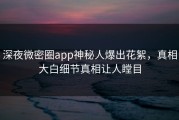 深夜微密圈app神秘人爆出花絮，真相大白细节真相让人瞠目