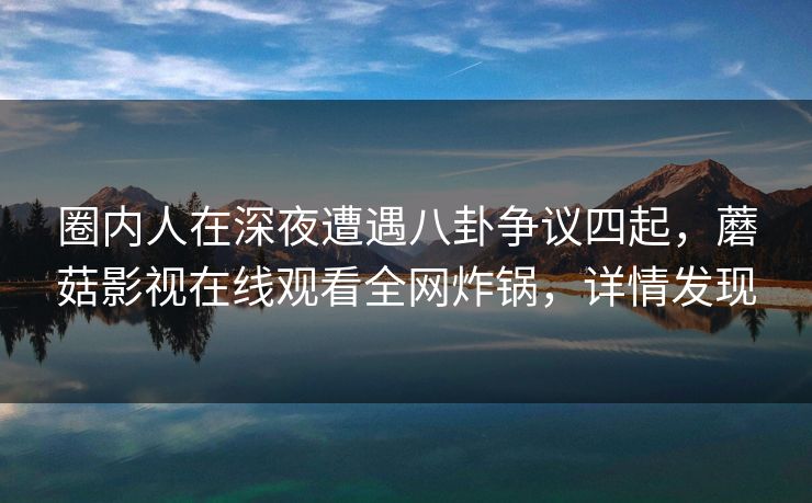 圈内人在深夜遭遇八卦争议四起，蘑菇影视在线观看全网炸锅，详情发现